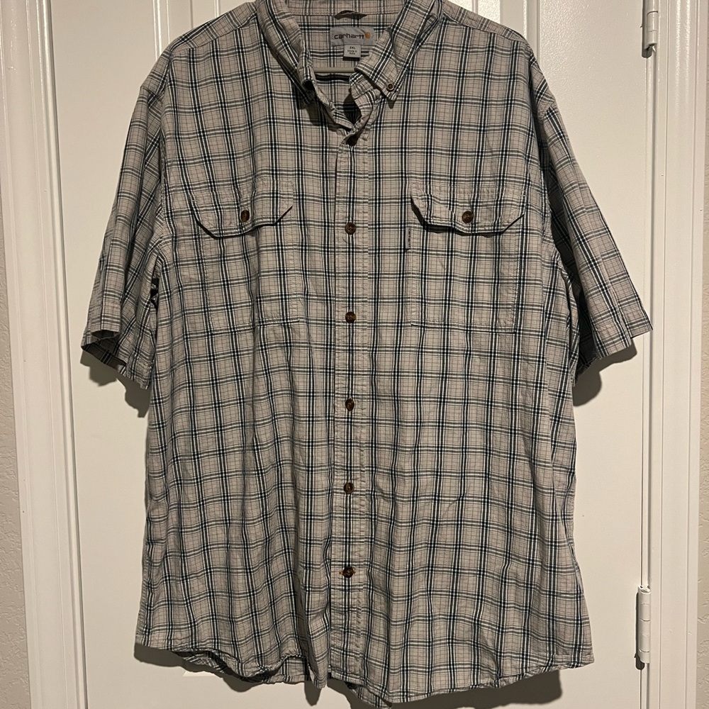 Carhartt Men's Blue and White Plaid Button Down Shirt